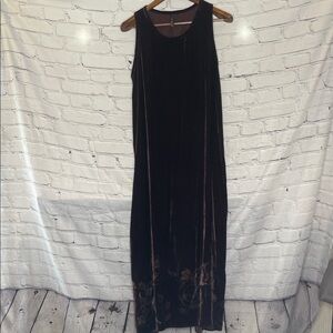 Barclay Brown Velvet Floral Bottom Sleeveless Maxi Sleeveless Dress Size Large